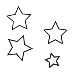 Four star icons. Vector shapes set. Outline symbol design. Decorative element illustration.