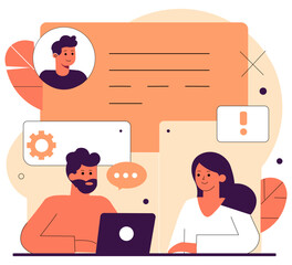 Flat Design Of Team Members Shaking Hands After Resolving Disagreement With Joyful Expressions And Resolution Chart In Background In Fresh Workplace Mood