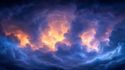 Dramatic stormy sky with vibrant orange and blue clouds with abstract background.