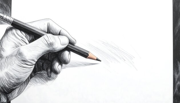 Hand holding pencil drawing