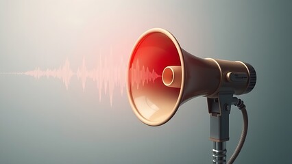 Vintage megaphone surrounded by abstract sound waves, blending retro charm with modern digital aesthetics.