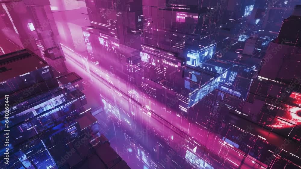 Poster complex server units with glowing lights are reflecting on a glossy floor in a futuristic server roo