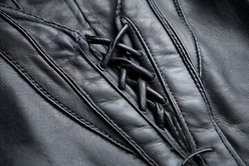 Close-up of black leather lacing