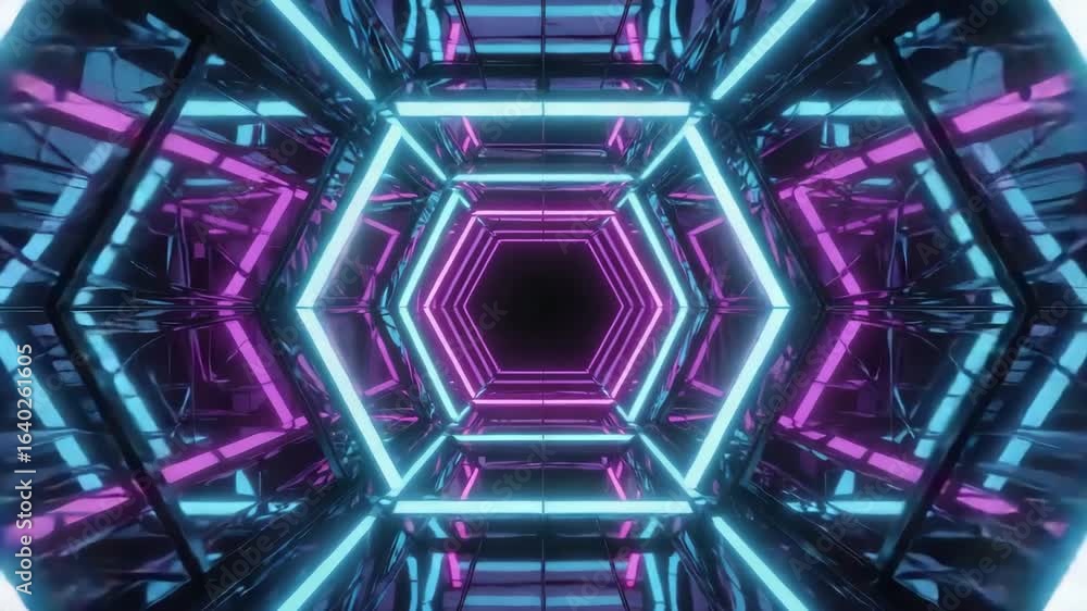 Aufkleber futuristic hexagonal corridor glowing with vibrant neon lights creating a mesmerizing and endless tu