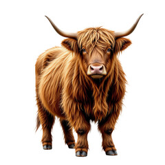 Highland Cow with Long Hair in a Natural Green Landscape