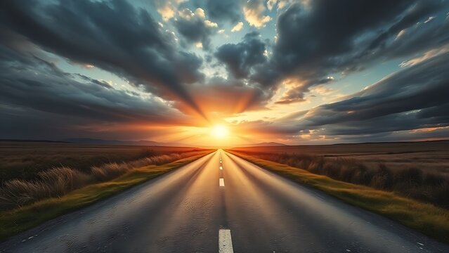 A dramatic split in the road under a moody sky, symbolizing life's pivotal choices.