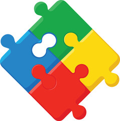 Four colorful puzzle pieces connected together