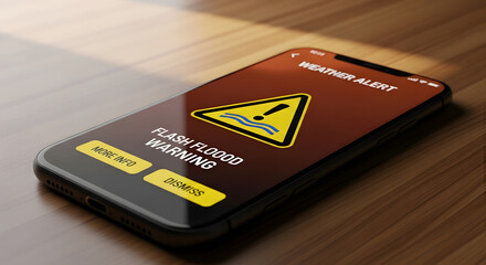 Resilience and Adaptability for Climate Change, Environment Issue, Flash Flood Warning System Alert on Mobile Phone