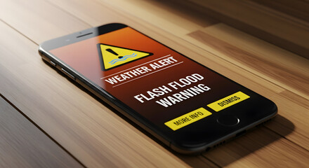 Resilience and Adaptability for Climate Change, Environment Issue, Flash Flood Warning System Alert on Mobile Phone