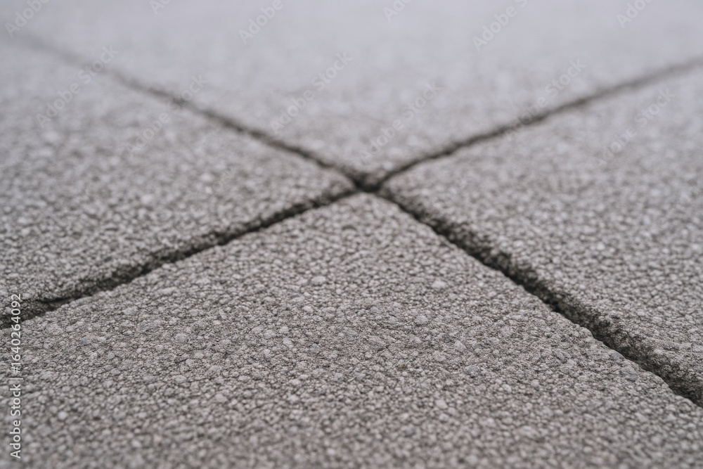 Poster close-up of interlocking pavers forming a geometric pattern with neutral gray tones and textured sur