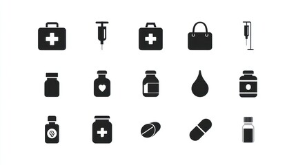 Medical icons.  Set of black silhouettes