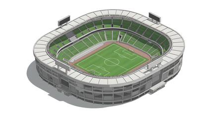 An isometric 3D vector illustration of a miniature Seoul World Cup stadium, a detailed architectural model for sports concepts.