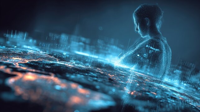 Woman Analyzing Digital Earth Data: Technology, Global Connectivity, and Advanced Analytics for Future Solutions - Powered by Adobe