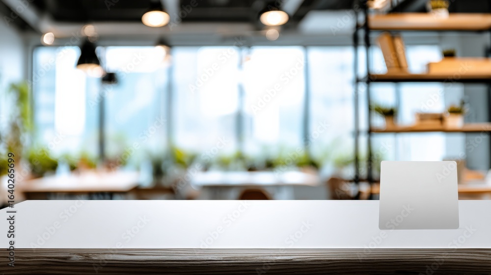 Poster modern workspace mockup with white tabletop and blurred background for product display and advertisi