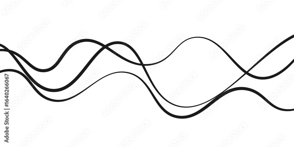 Poster abstract black lines wave curve motion on white background. thin wavy line abstract background wave 
