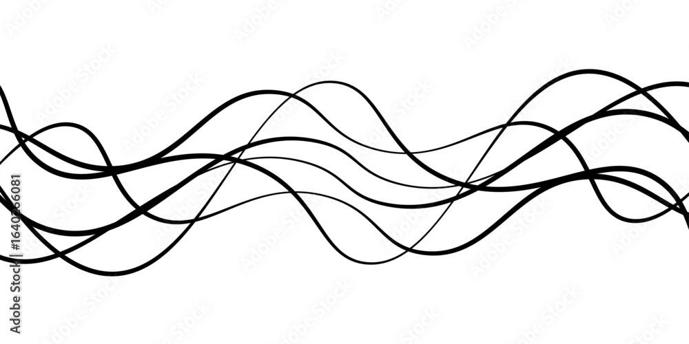 Aufkleber abstract black lines wave curve motion on white background. thin wavy line abstract background wave 