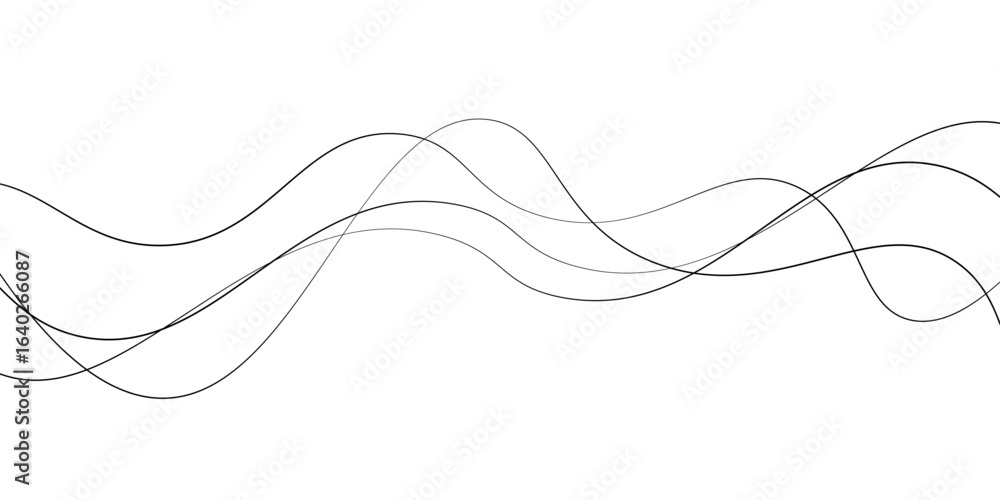 Poster abstract black lines wave curve motion on white background. thin wavy line abstract background wave 