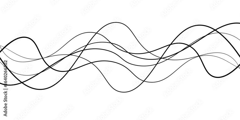 Poster abstract black lines wave curve motion on white background. thin wavy line abstract background wave 