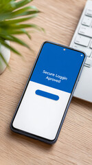 Smartphone screen displaying secure login approval on office desk