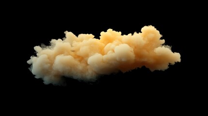A fluffy, cloud-like formation with a golden hue, floating against a stark black background.