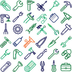 Obraz premium Comprehensive Assortment of Hand Drawn Tool Icons for Various Trades and DIY Projects tools collection