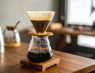 V60 Pour-Over Coffee Brewing in a Cozy Cafe with Natural Light
