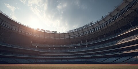 Empty baseball stadium under a partly sunny sky