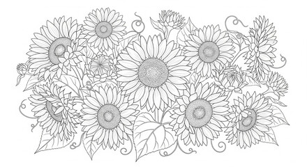 Aquarell Vorlage Sonnenblumen im Spätsommer