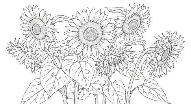 Aquarell Vorlage Sonnenblumen im Sp&auml;tsommer