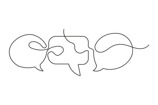 Minimal continuous one line art drawing of speech bubble with flowing curve elegant style for conversation and modern communication design projects