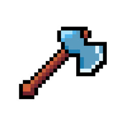 Pixel Art Axe, Retro 8-Bit Battle Weapon, Video Game Tool and Fantasy RPG Asset
