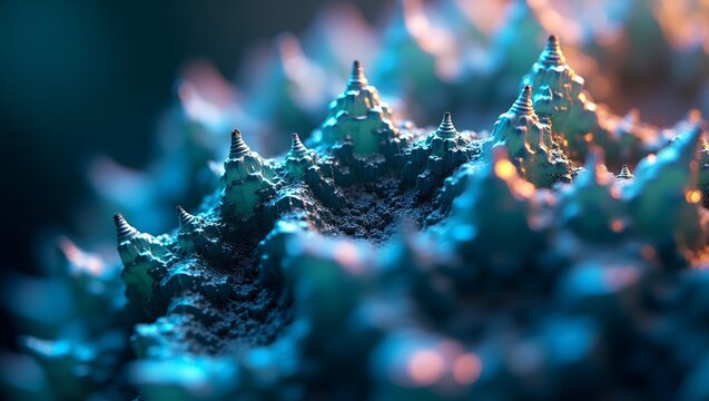 Hyper-detailed Close-ups Extreme close-up macro shot of a crystalline fractal pattern. Intricate details, sharp focus, iridescent colors, geometric symmetry, surreal lighting, sci-fi aesthetic, 4k pho