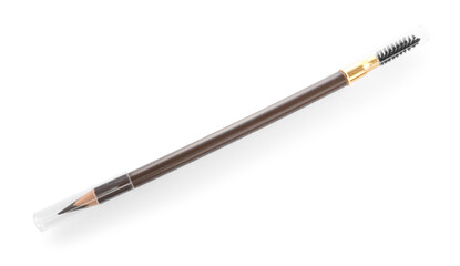 One brown eyebrow pencil with brush isolated on white, top view