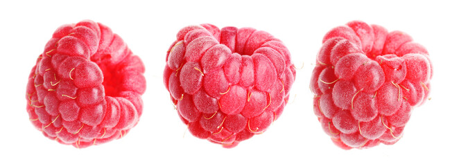 Fresh ripe raspberries isolated on white, set