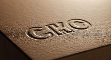 Elegant letterpress logo mockup on textured brown paper. Realistic 3D embossed effect for corporate branding.