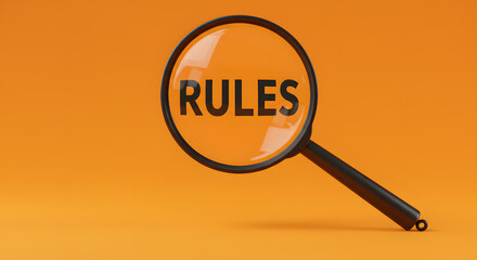 Magnifier focuses on the word rules. Analyzing or following the rules