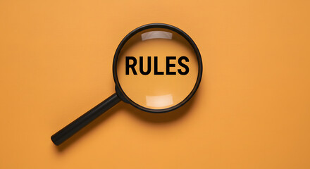 Magnifier focuses on the word rules. Analyzing or following the rules