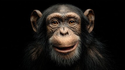 Close-up portrait of a chimpanzee with dark fur and expressive eyes