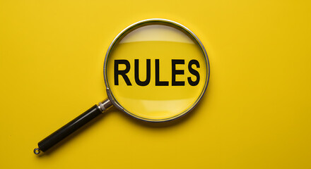 Magnifier focuses on the word rules. Analyzing or following the rules