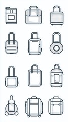 Various luggage and bags in outline style