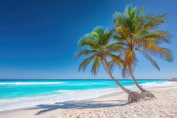 Obraz premium Tropical beach scene with two palm trees