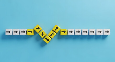 Flexibility and adaptation concept. Arrows on cubes following a flexible path.