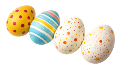Colorful decorated easter eggs isolated on transparent background