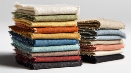 Pile of folded fabrics in assorted colors and textures, showcasing vibrant tones perfect for sewing crafts, textile design, fashion projects, and creative commercial fabric-themed presentations