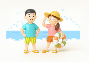 海水浴を楽しむカップル