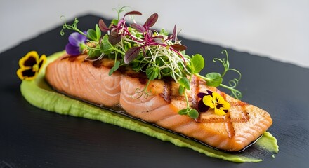 Gourmet Salmon with Edible Flowers