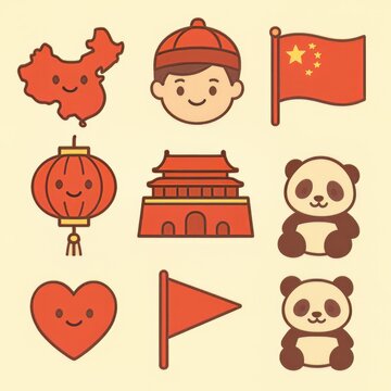 Set icon Chinese culture and celebration