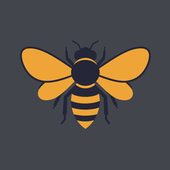 Stylized Bee Illustration with Orange Wings and Black Body on Gray Background