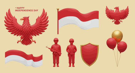 A modern 3D gradient soft vector icon set featuring national symbols, designed with smooth transitions, realistic lighting, and glossy highlights. The composition is clean and minimal