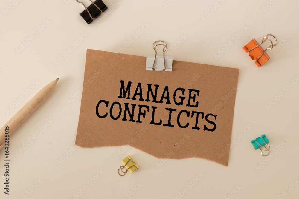 Poster conflict management is shown using a text and speech bubble speaking icon.